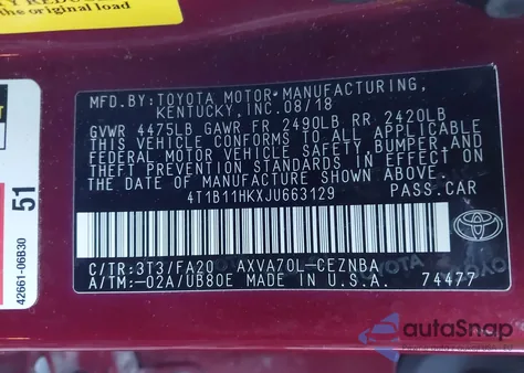 2018 Toyota Camry Le из США, поврежденный, VIN 4T1B11HKXJU663129